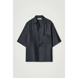 COS Atelier Resort Silk Shirt Large Black Camp Collar Short Sleeve Button Up